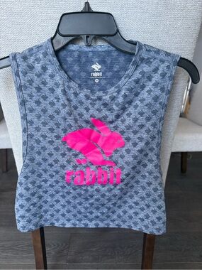 Rabbit Women's Gray Patterned Crop Tank with Pink Logo